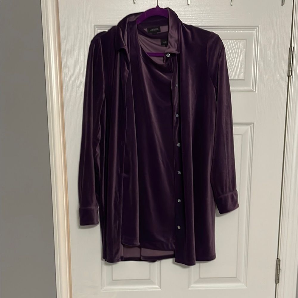J Jill Wearever Purple Velvet Button-Up Shirt with matching Tank Top. Size M.